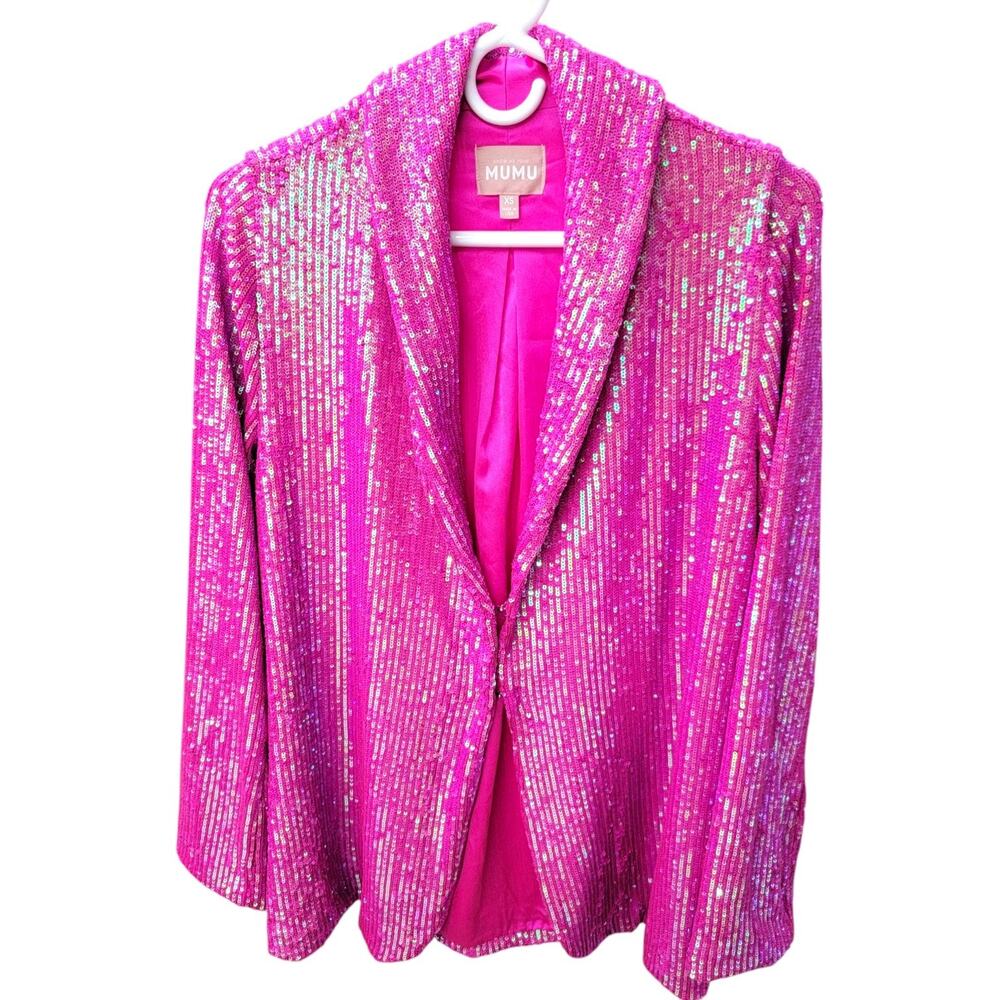 Show Me Your Mumu Dance Blazer Pink Sequin Long Sleeve Jacket Womens XS USA